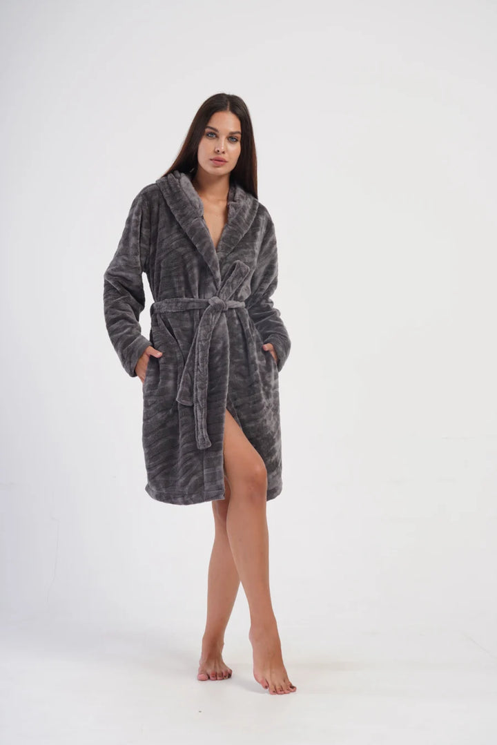 Szlafrok damski Vienetta Soft Gray, Szary, r. S-L