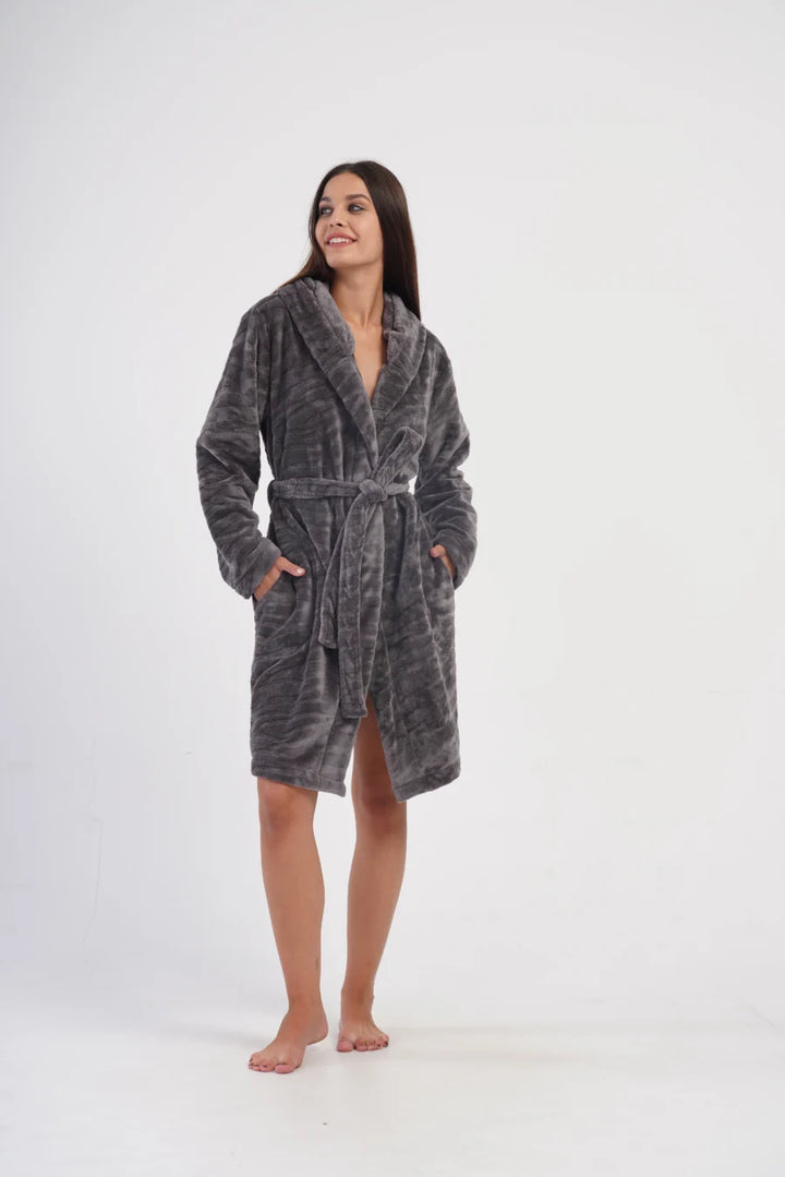 Szlafrok damski Vienetta Soft Gray, Szary, r. S-L