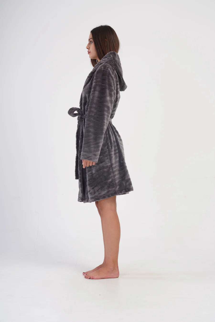 Szlafrok damski Vienetta Soft Gray, Szary, r. S-L