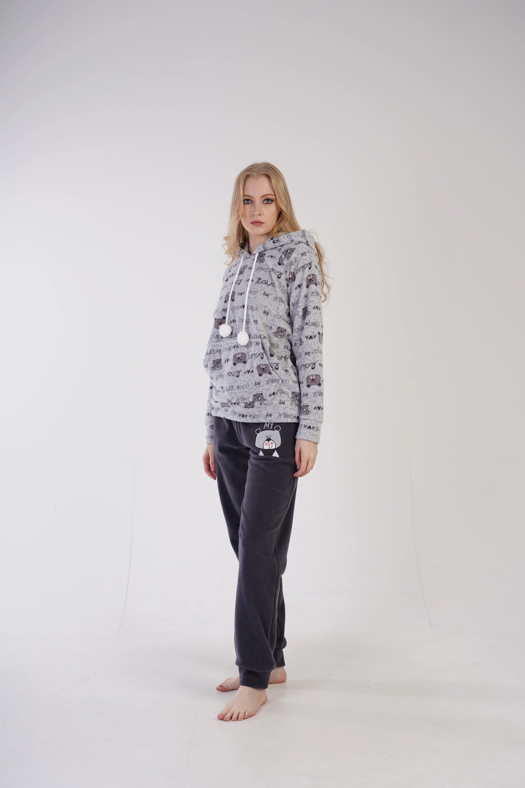 Piżama Damska Polarowa Vienetta My Love, szara, r. S-XL