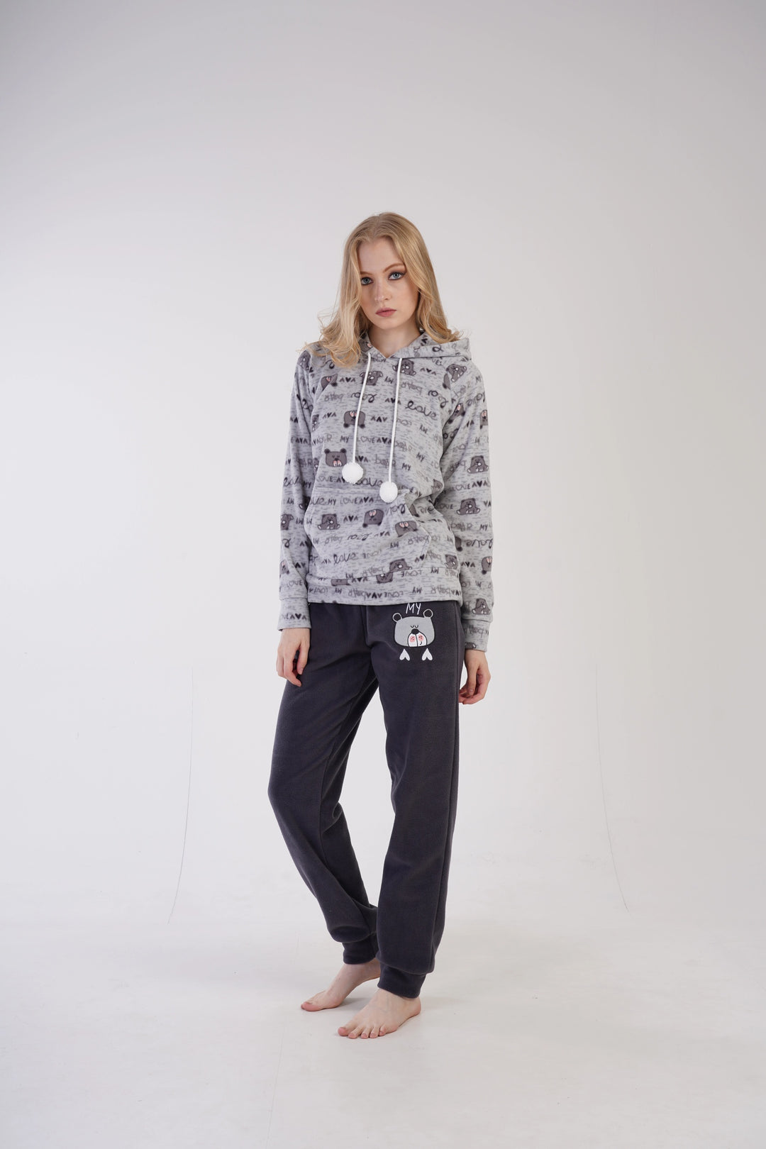 Piżama Damska Polarowa Vienetta My Love, szara, r. S-XL