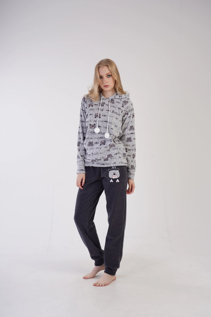 Piżama Damska Polarowa Vienetta My Love, szara, r. S-XL