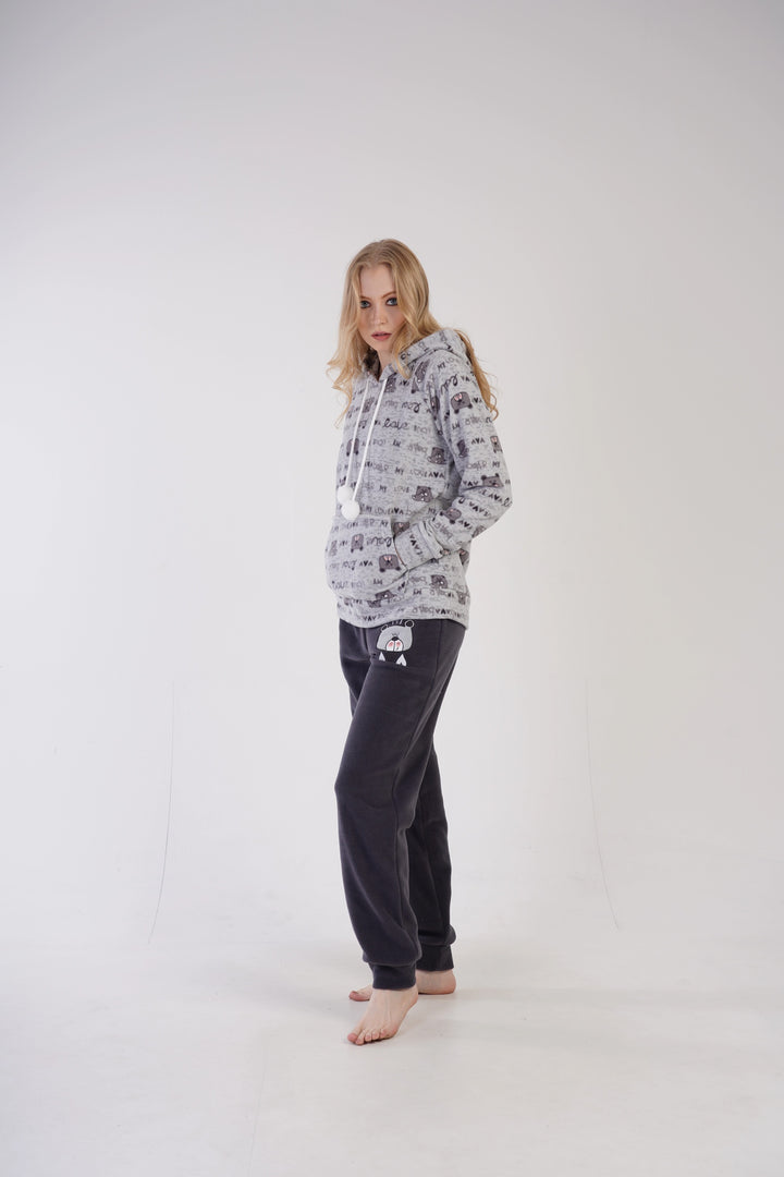 Piżama Damska Polarowa Vienetta My Love, szara, r. S-XL