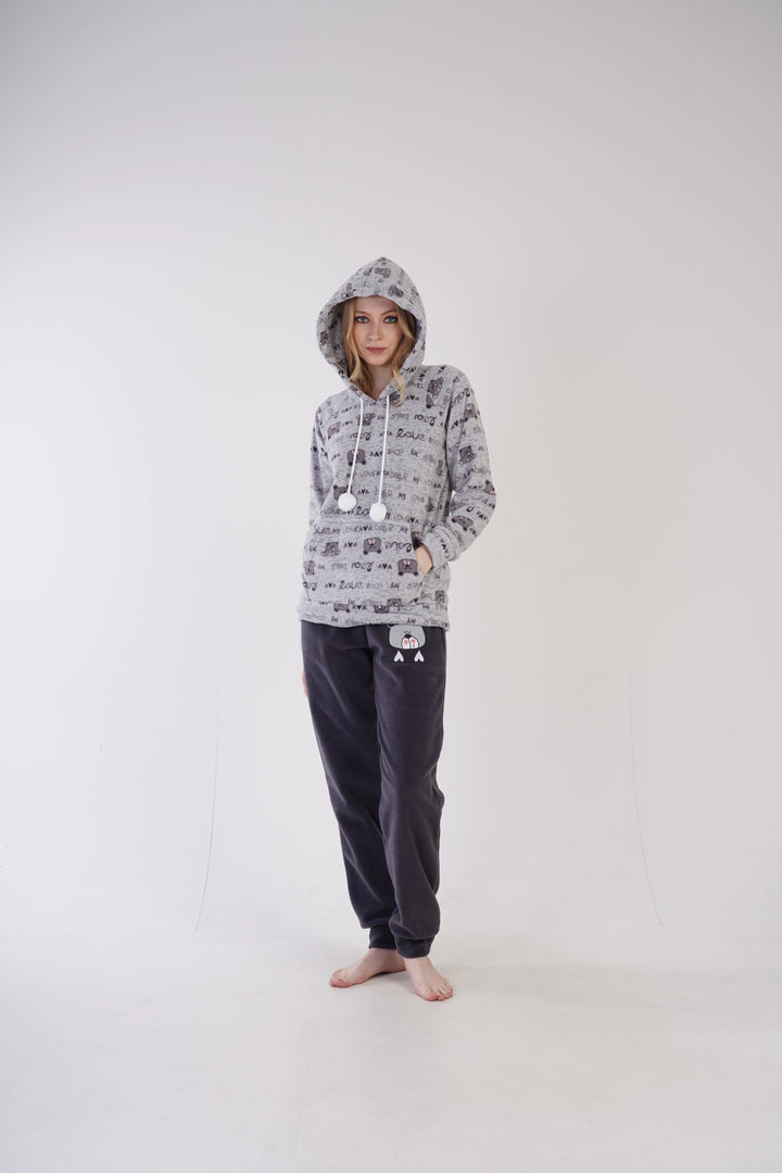 Piżama Damska Polarowa Vienetta My Love, szara, r. S-XL