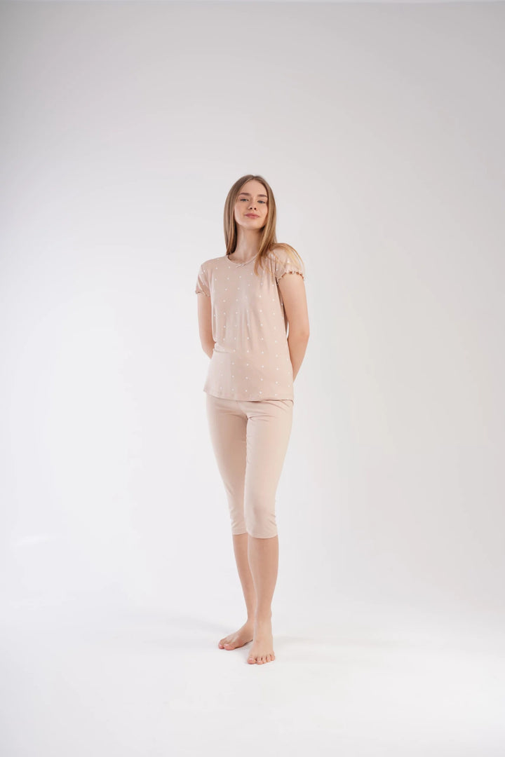 Piżama Damska Vienetta Whimsical Dots, beżowa, r. S-XL