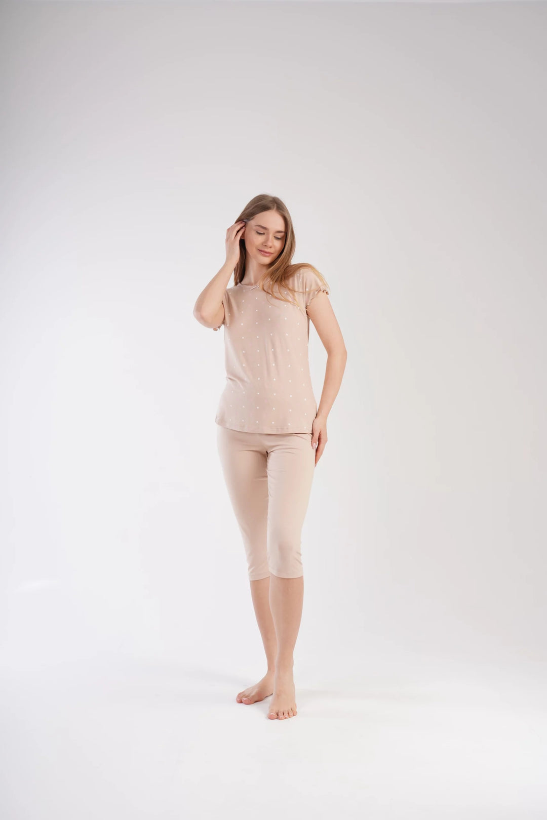 Piżama Damska Vienetta Whimsical Dots, beżowa, r. S-XL