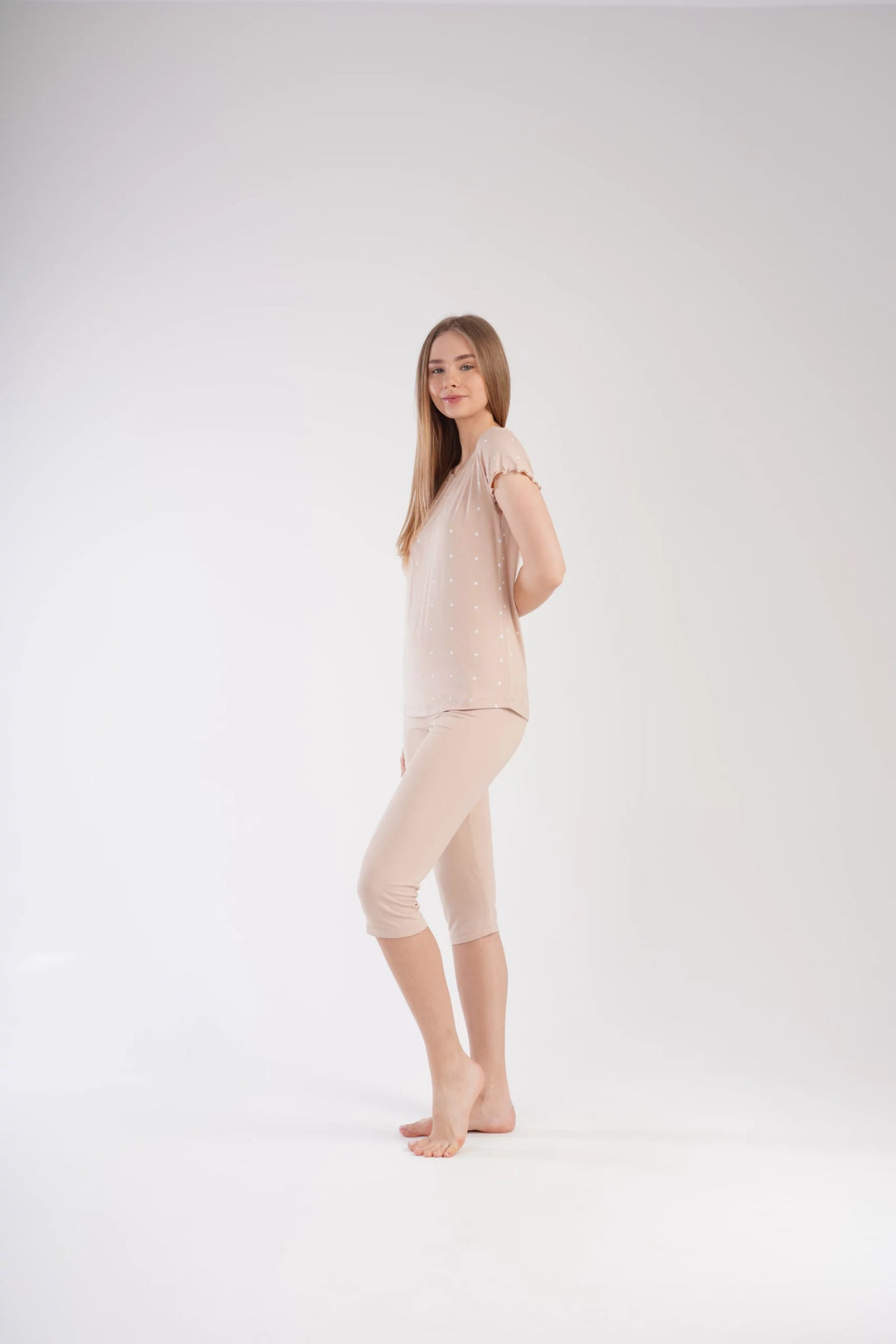 Piżama Damska Vienetta Whimsical Dots, beżowa, r. S-XL