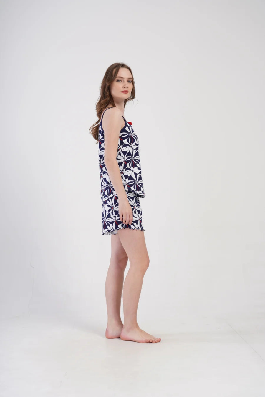 Piżama Damska Vienetta White Flowers, Granatowy, S -XL