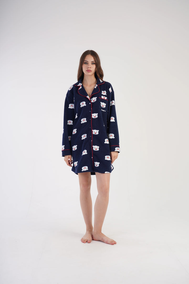 Koszula Nocna polarowa Vienetta Polar Peak, granatowa, r. S-XL