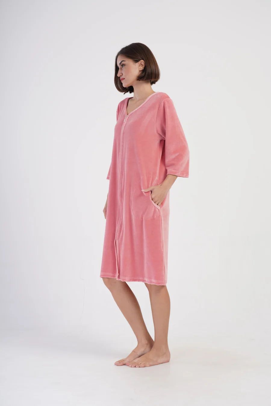 Szlafrok damski Vienetta Velour Robe, Różowy, r. 1XL-4XL