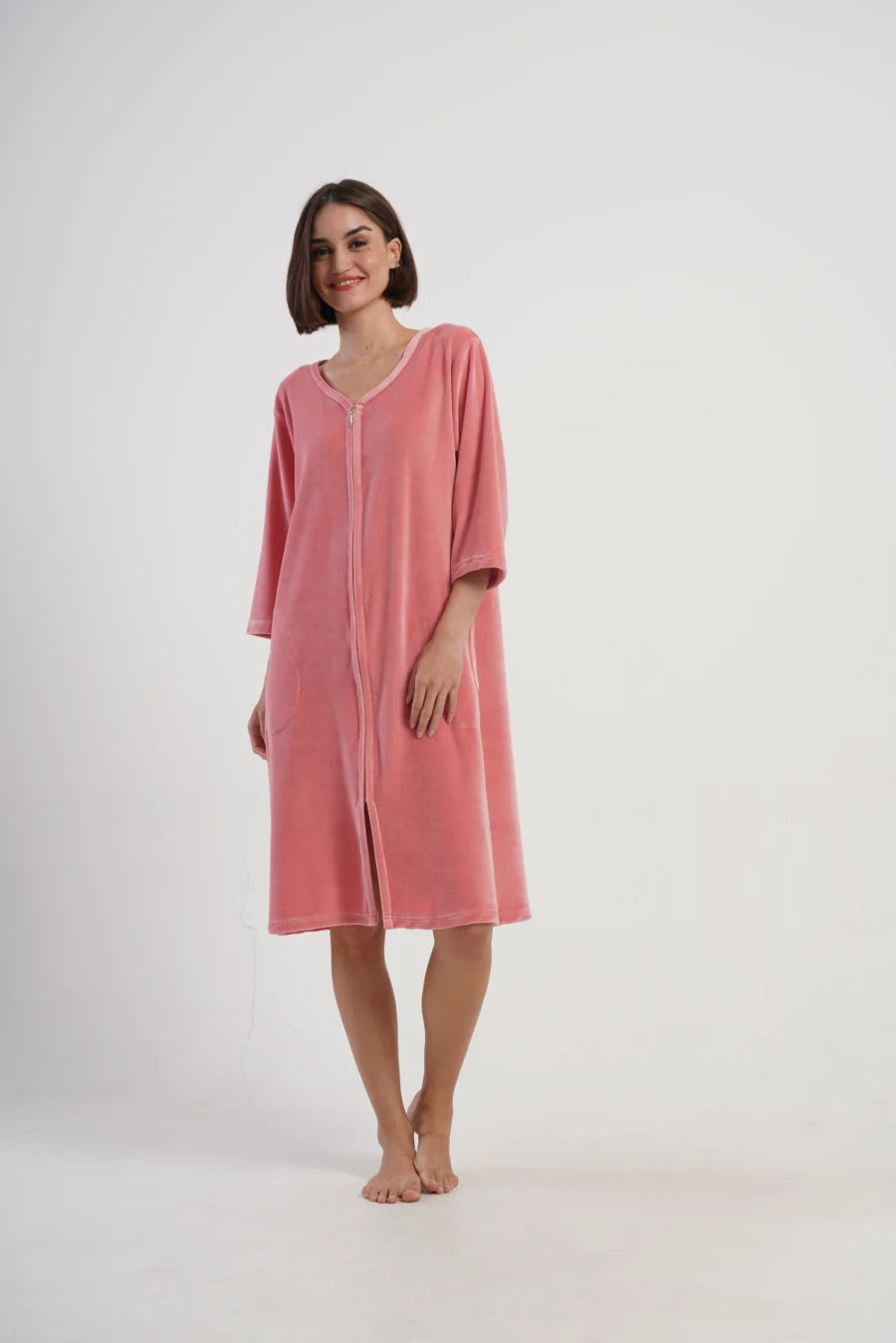 Szlafrok damski Vienetta Velour Robe, Różowy, r. 1XL-4XL