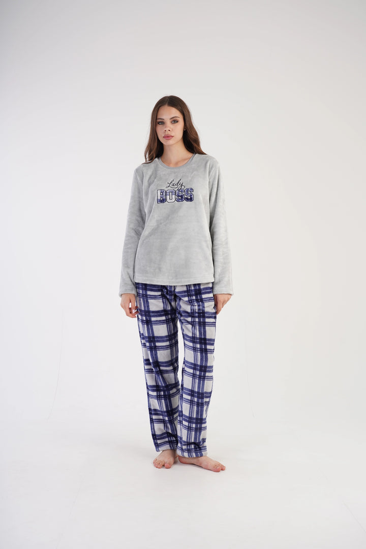 Piżama Damska Softowa Vienetta LADY BOSS, szaro-granatowa, r. S-XL