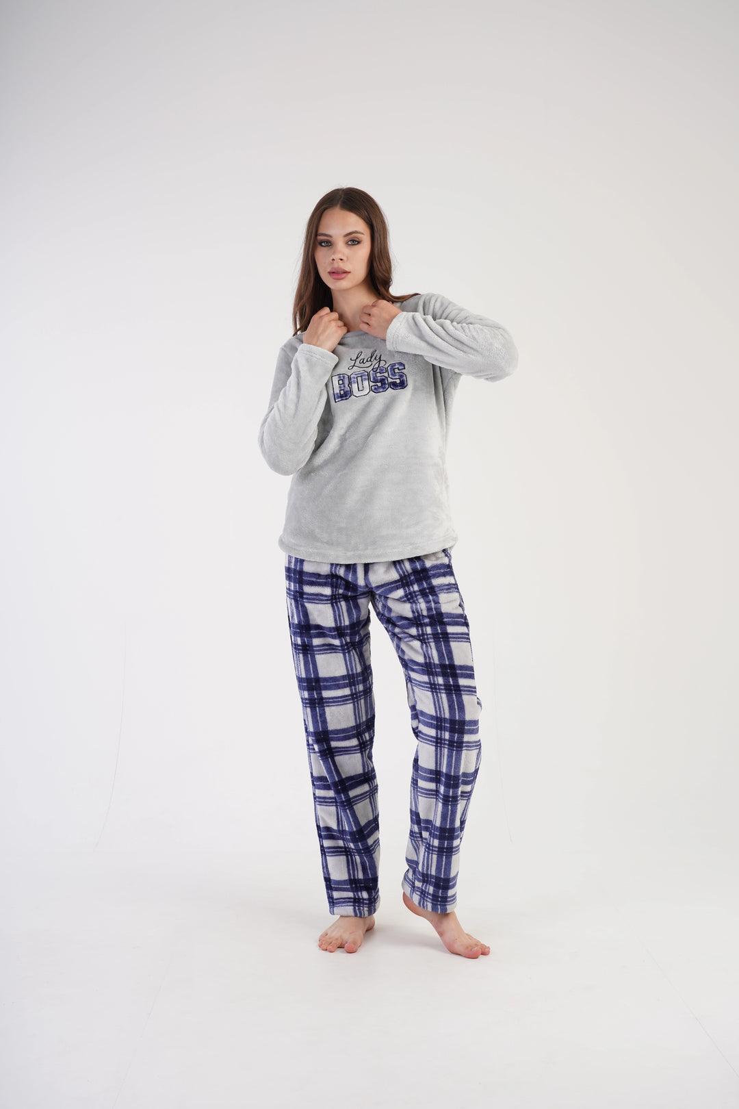 Piżama Damska Softowa Vienetta LADY BOSS, szaro-granatowa, r. S-XL