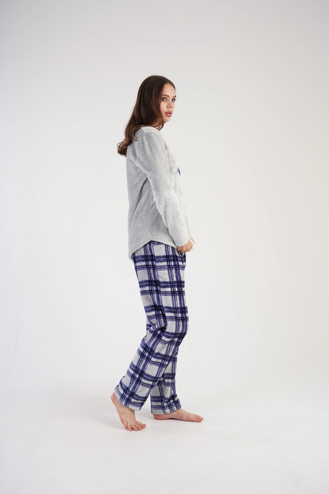 Piżama Damska Softowa Vienetta LADY BOSS, szaro-granatowa, r. S-XL