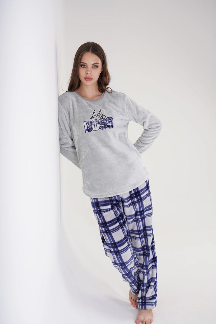 Piżama Damska Softowa Vienetta LADY BOSS, szaro-granatowa, r. S-XL