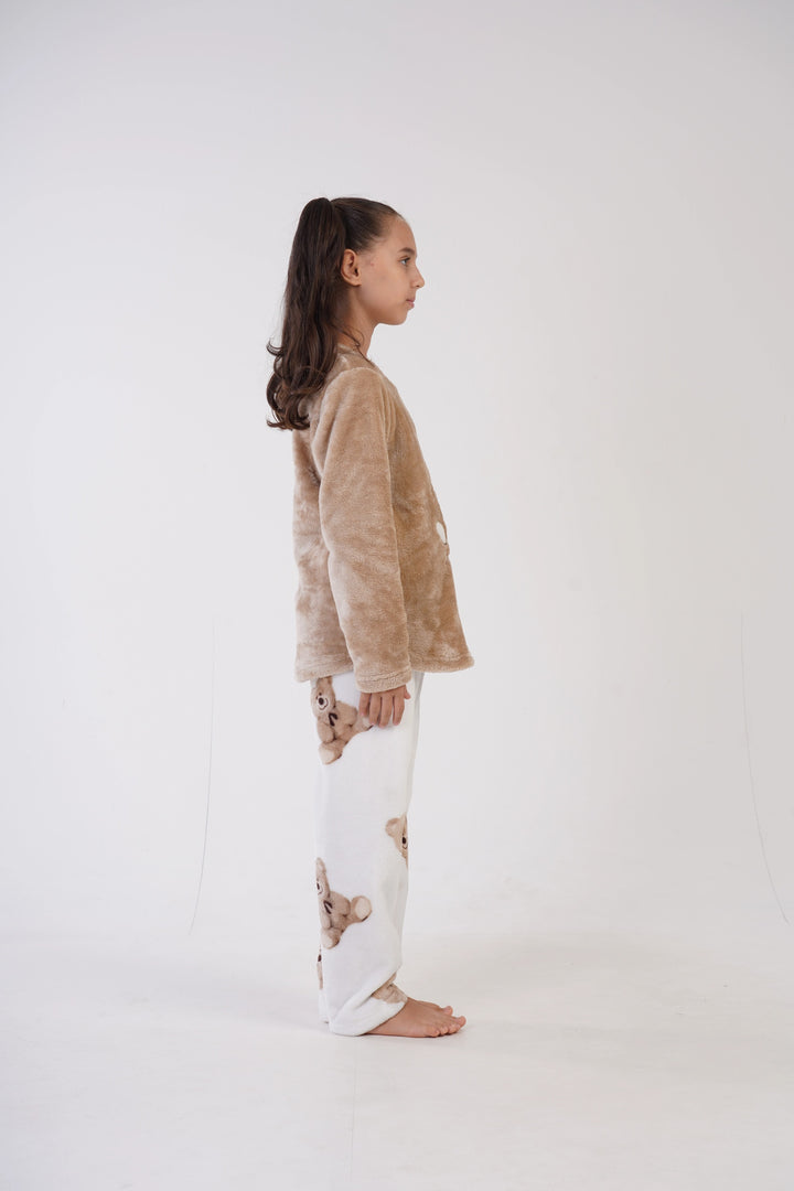 Piżama dziewczęca Vienetta Enjoy Teddy Bear, beżowo-biała, r. 134-164