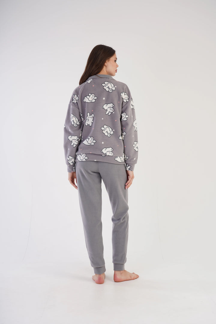 Piżama Damska Polarowa Vienetta Chilly Chirpers', szara, r. S-XL