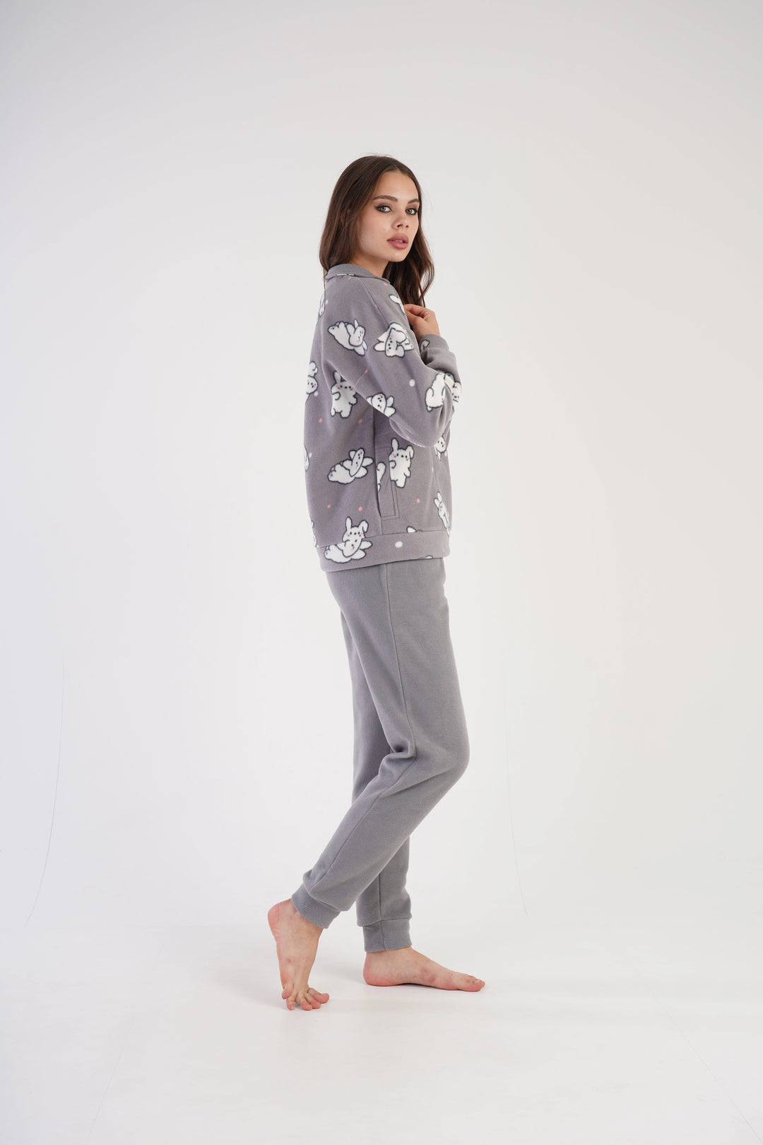 Piżama Damska Polarowa Vienetta Chilly Chirpers', szara, r. S-XL