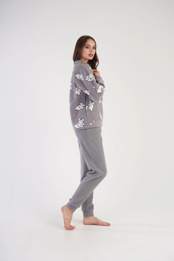 Piżama Damska Polarowa Vienetta Chilly Chirpers', szara, r. S-XL