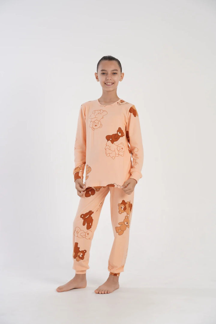 Piżama dziewczęca Vienetta Sweet Bears, Brzoskwiniowy, r. 128 - 158