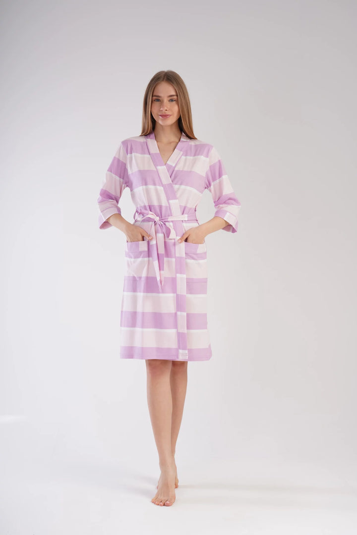 Szlafrok damski Vienetta Sweet Stripes, Różowy/Fioletowy, r. S-XL