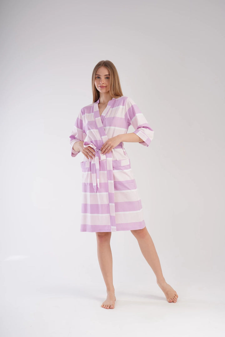 Szlafrok damski Vienetta Sweet Stripes, Różowy/Fioletowy, r. S-XL