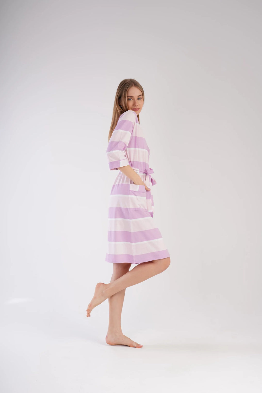 Szlafrok damski Vienetta Sweet Stripes, Różowy/Fioletowy, r. S-XL