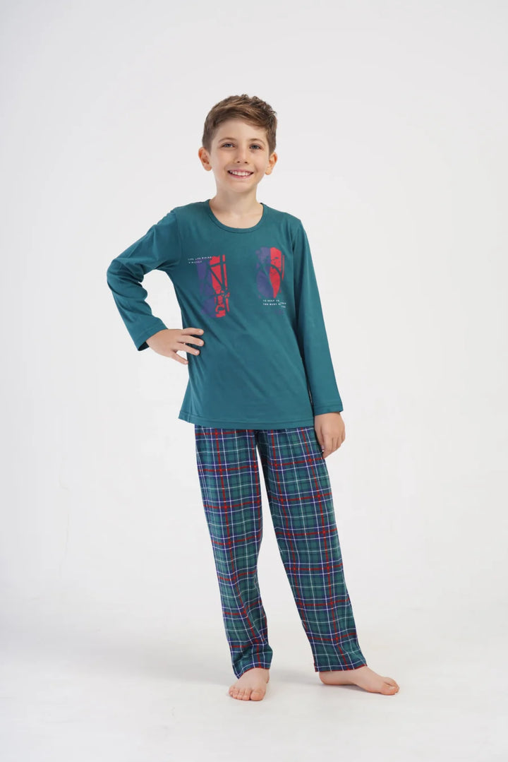 Piżama chłopięca Vienetta Urban Plaid, Zielony, r. 134-164