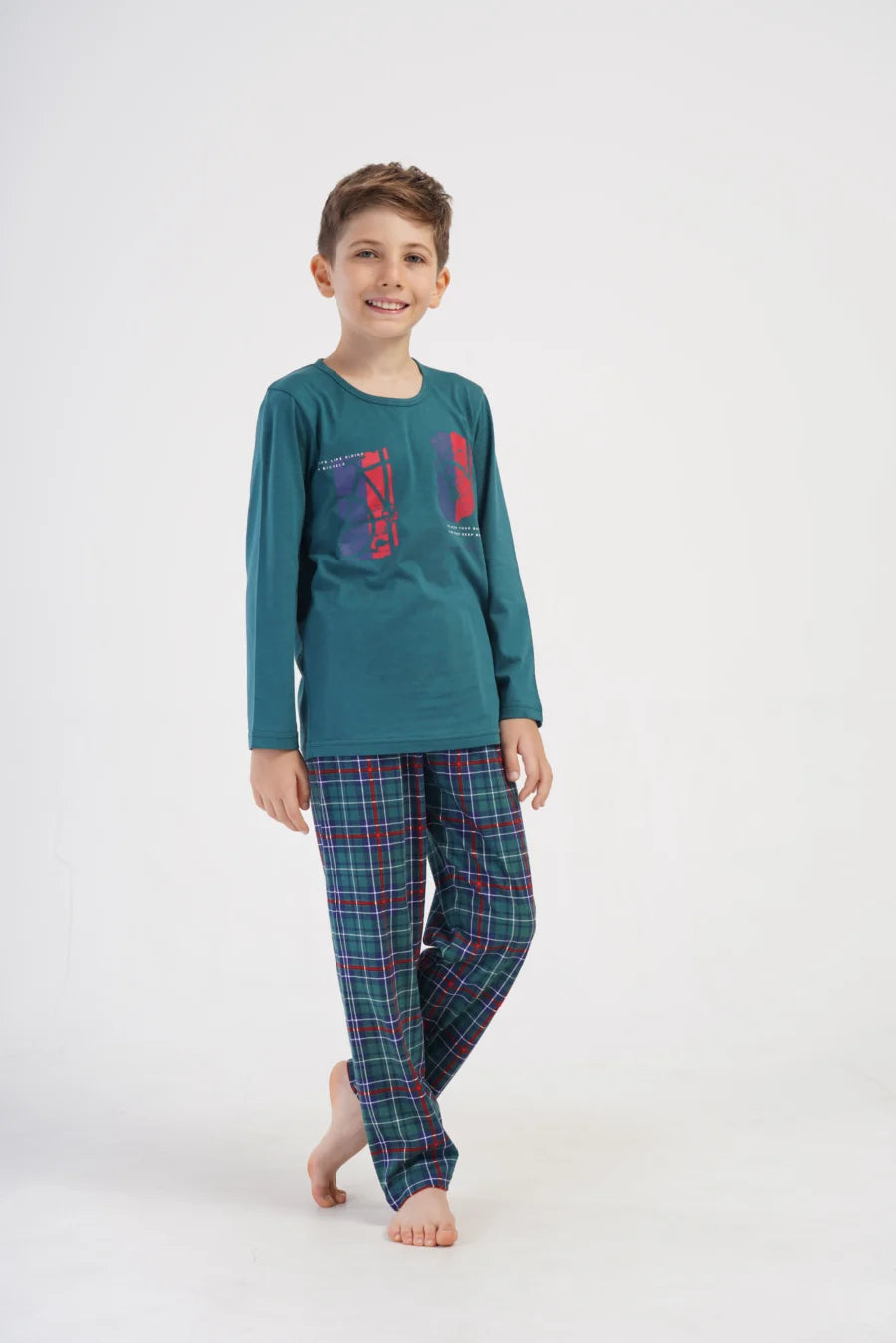 Piżama chłopięca Vienetta Urban Plaid, Zielony, r. 134-164