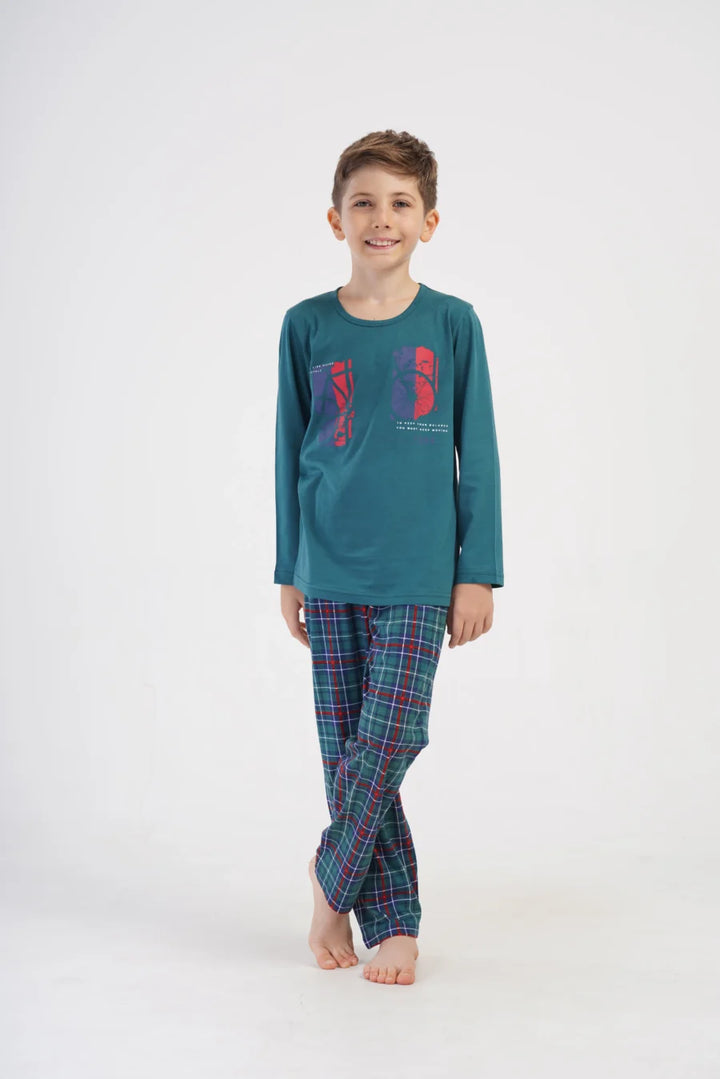 Piżama chłopięca Vienetta Urban Plaid, Zielony, r. 134-164