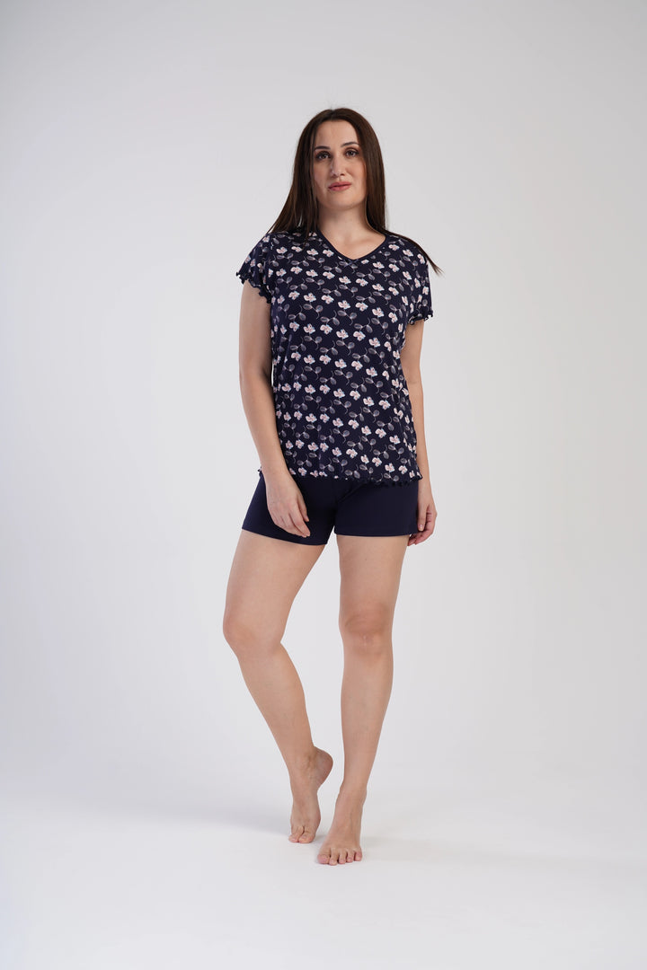 Piżama Damska Vienetta Blue Flowers, Granatowy, r. 1XL-4XL