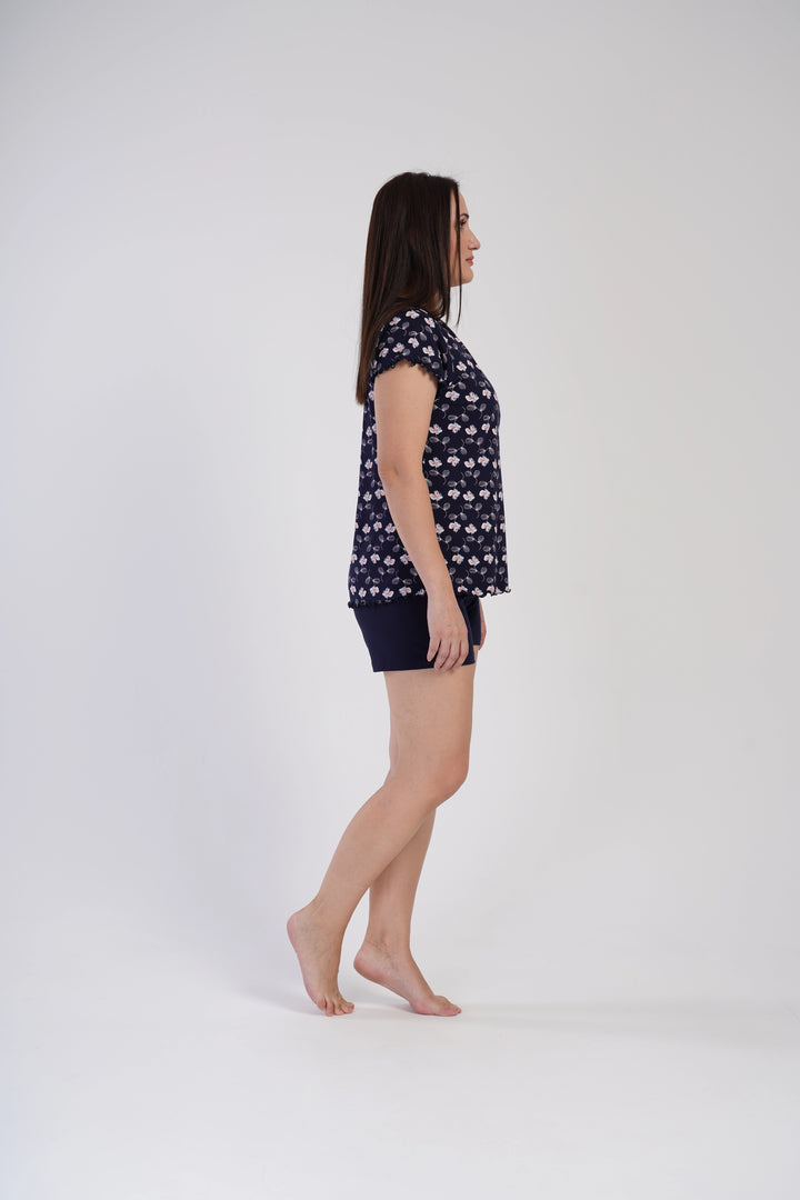 Piżama Damska Vienetta Blue Flowers, Granatowy, r. 1XL-4XL