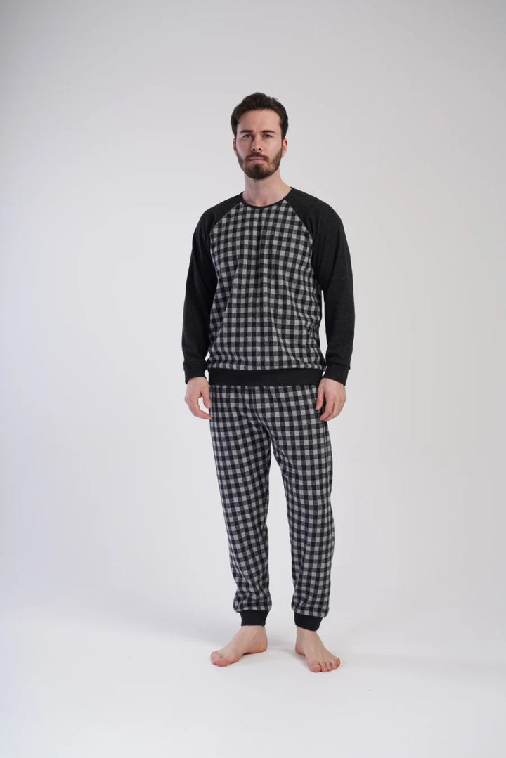 Piżama Męska Vienetta Gray Check Mate, Szary, r. M-XXL