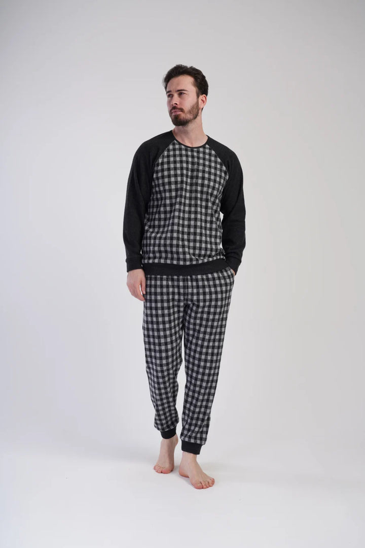 Piżama Męska Vienetta Gray Check Mate, Szary, r. M-XXL