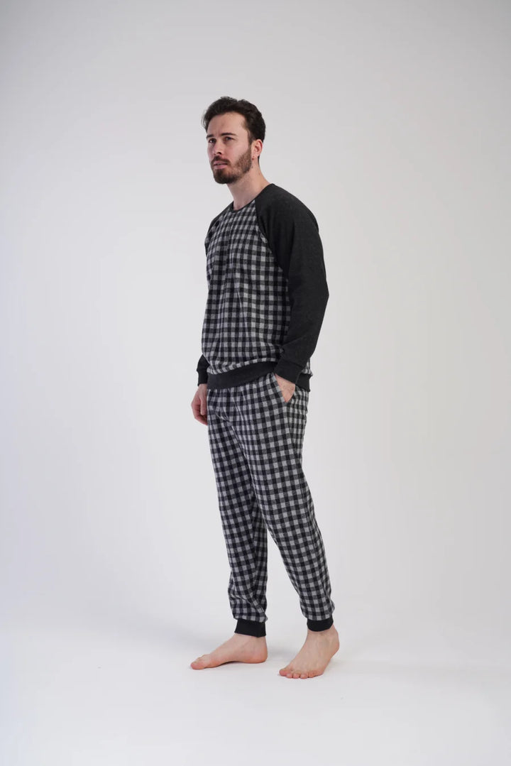 Piżama Męska Vienetta Gray Check Mate, Szary, r. M-XXL