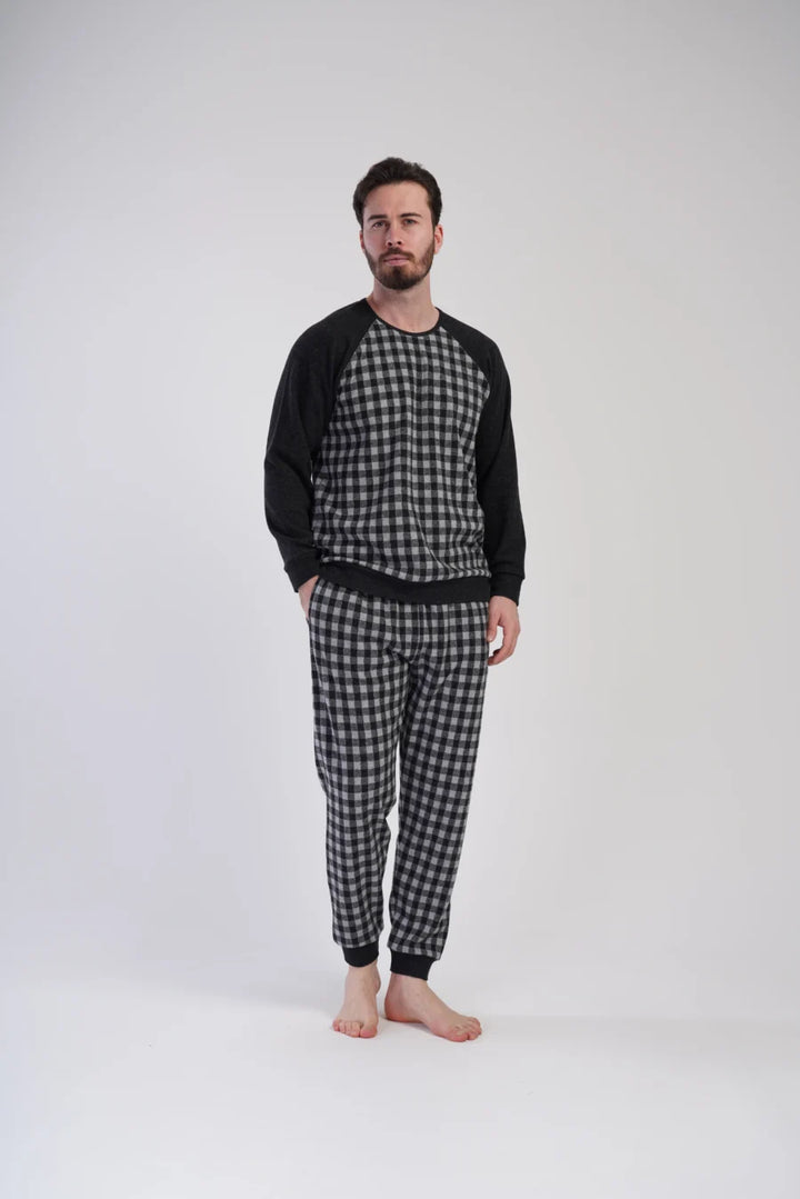 Piżama Męska Vienetta Gray Check Mate, Szary, r. M-XXL