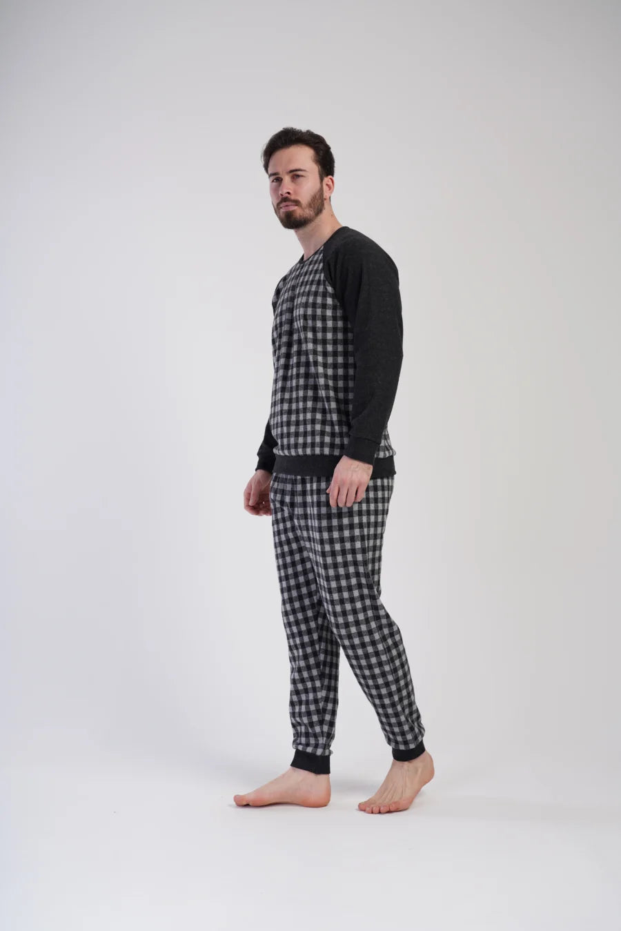 Piżama Męska Vienetta Gray Check Mate, Szary, r. M-XXL