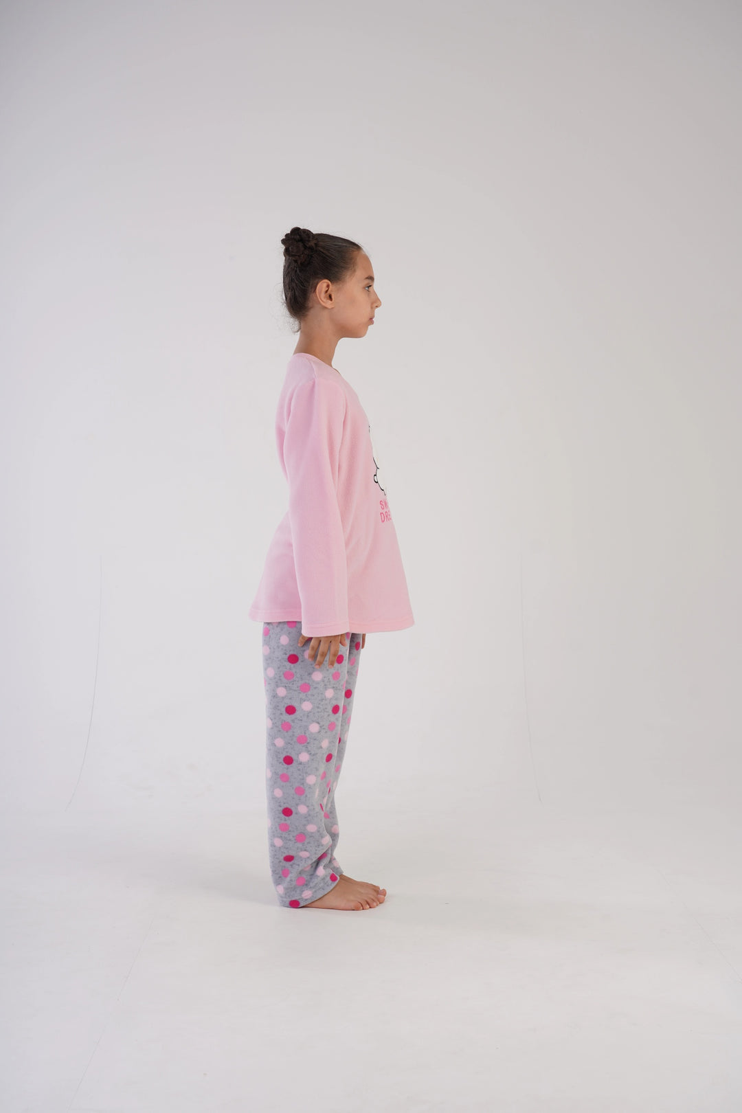 Piżama dziewczęca polarowa Vienetta Sweet Dots Pink, szaro-różowa, r. 128-158