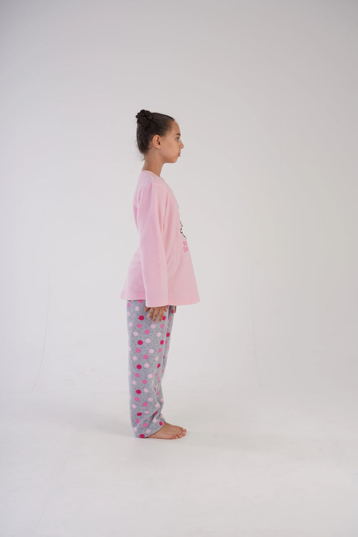 Piżama dziewczęca polarowa Vienetta Sweet Dots Pink, szaro-różowa, r. 128-158