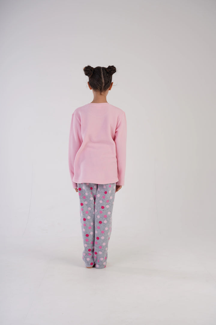 Piżama dziewczęca polarowa Vienetta Sweet Dots Pink, szaro-różowa, r. 128-158