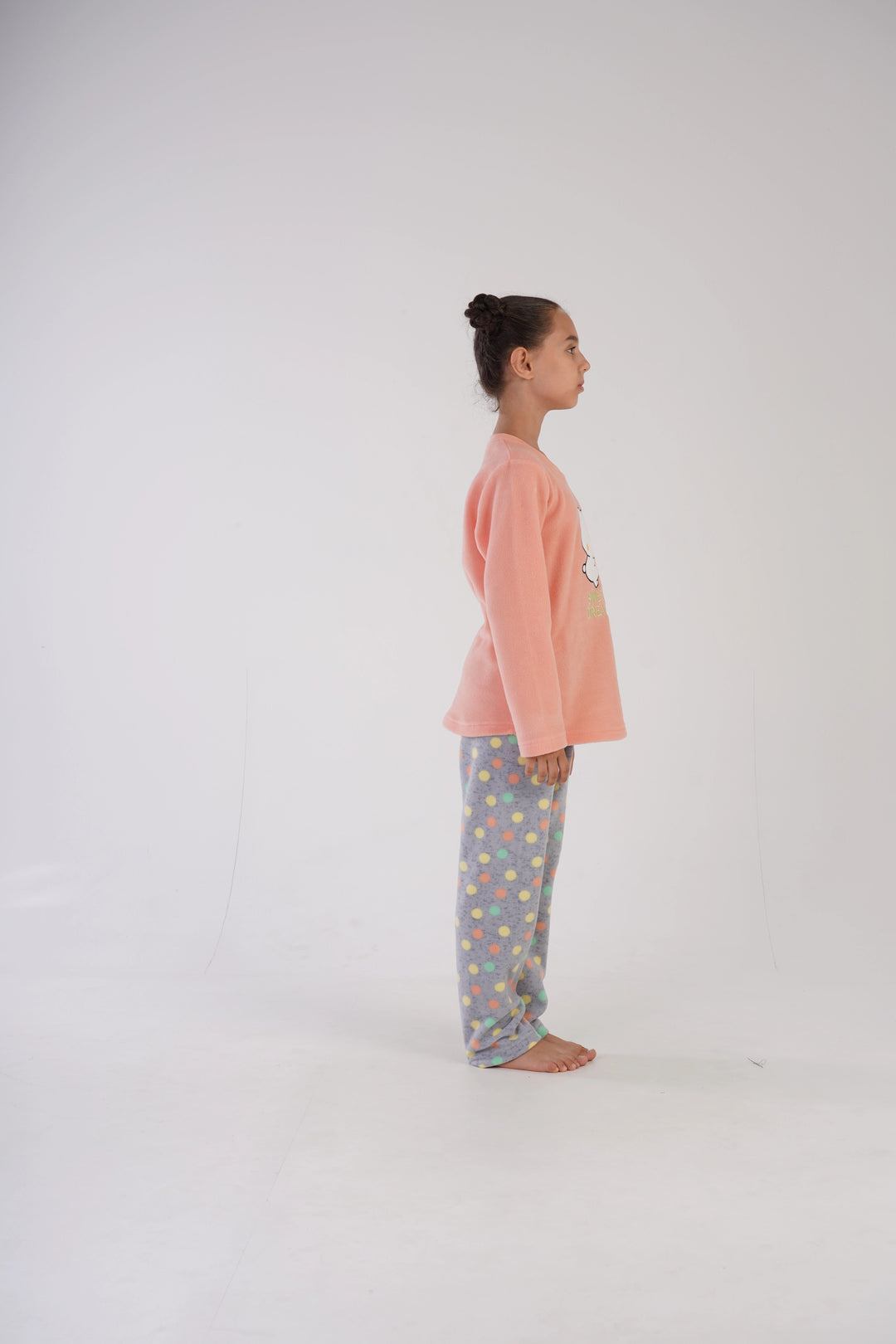 Piżama dziewczęca polarowa Vienetta Sweet Dots Peach, szaro-brzoskwiniowa, r. 128-158