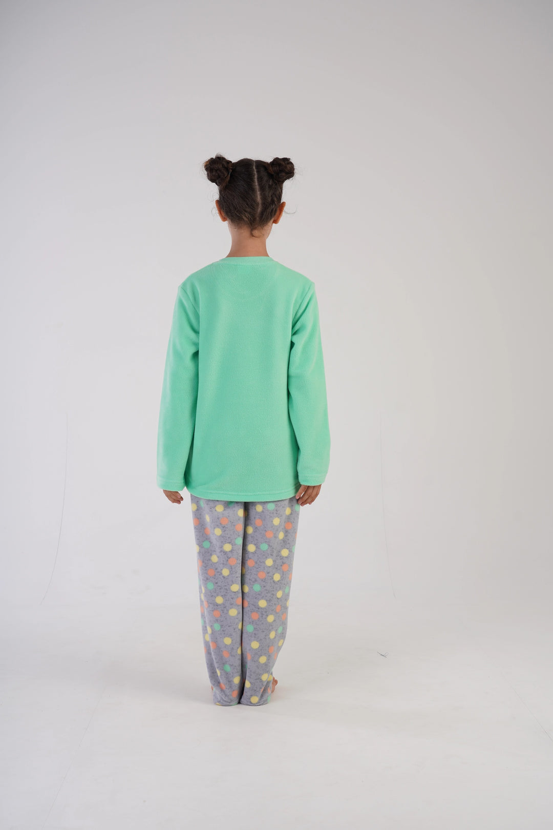 Piżama dziewczęca polarowa Vienetta Sweet Dots Green, szaro-zielona r. 134-164