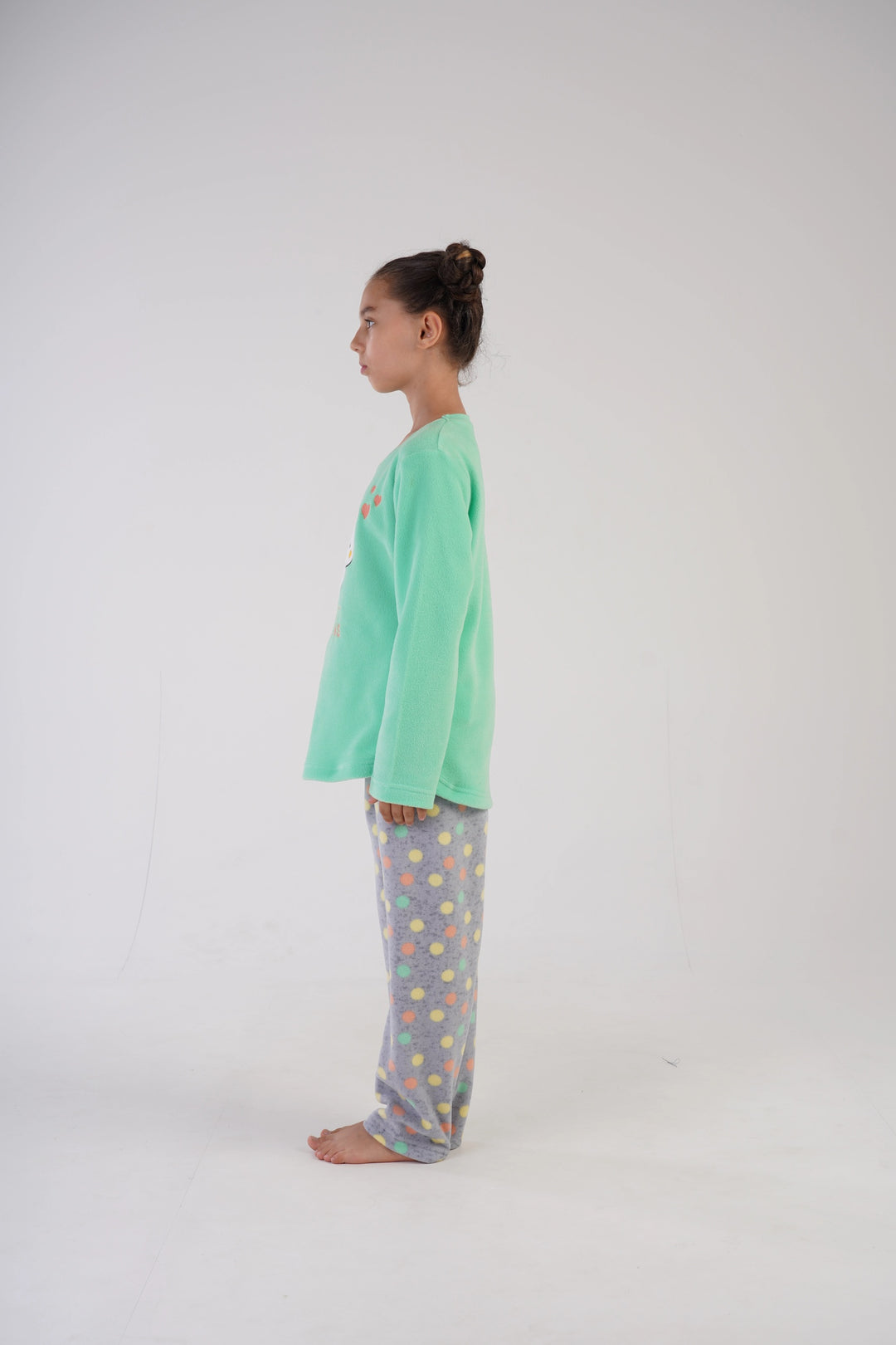 Piżama dziewczęca polarowa Vienetta Sweet Dots Green, szaro-zielona r. 134-164