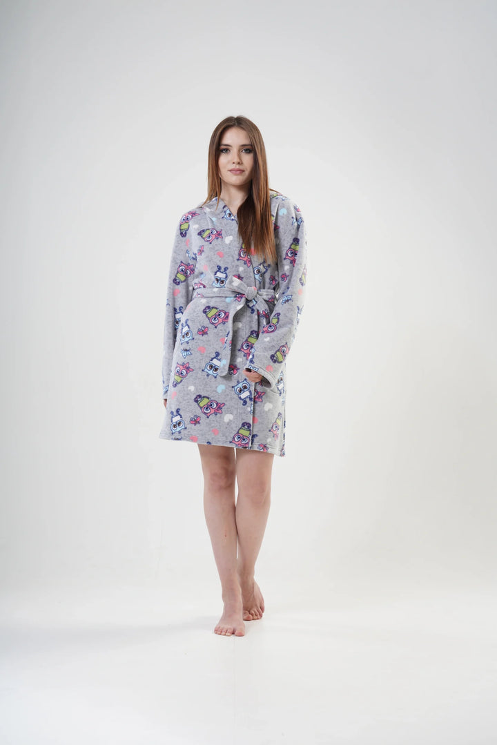 Szlafrok damski Vienetta Happy Hoodie, Szary, r. S-XL