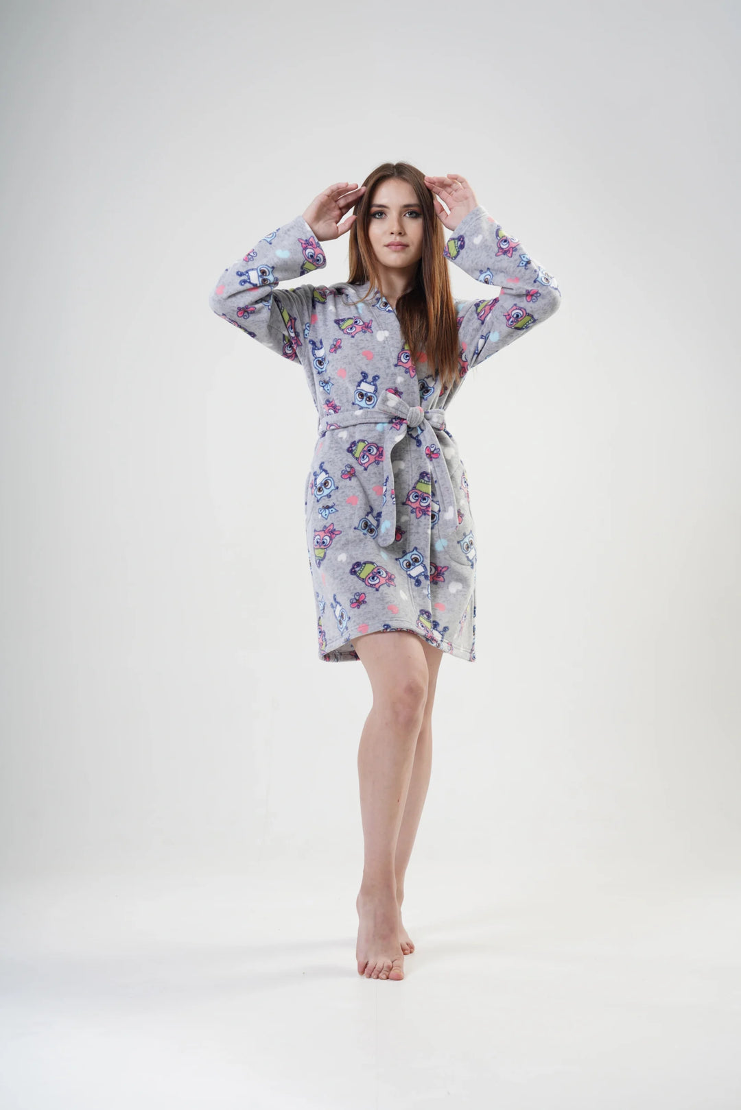 Szlafrok damski Vienetta Happy Hoodie, Szary, r. S-XL