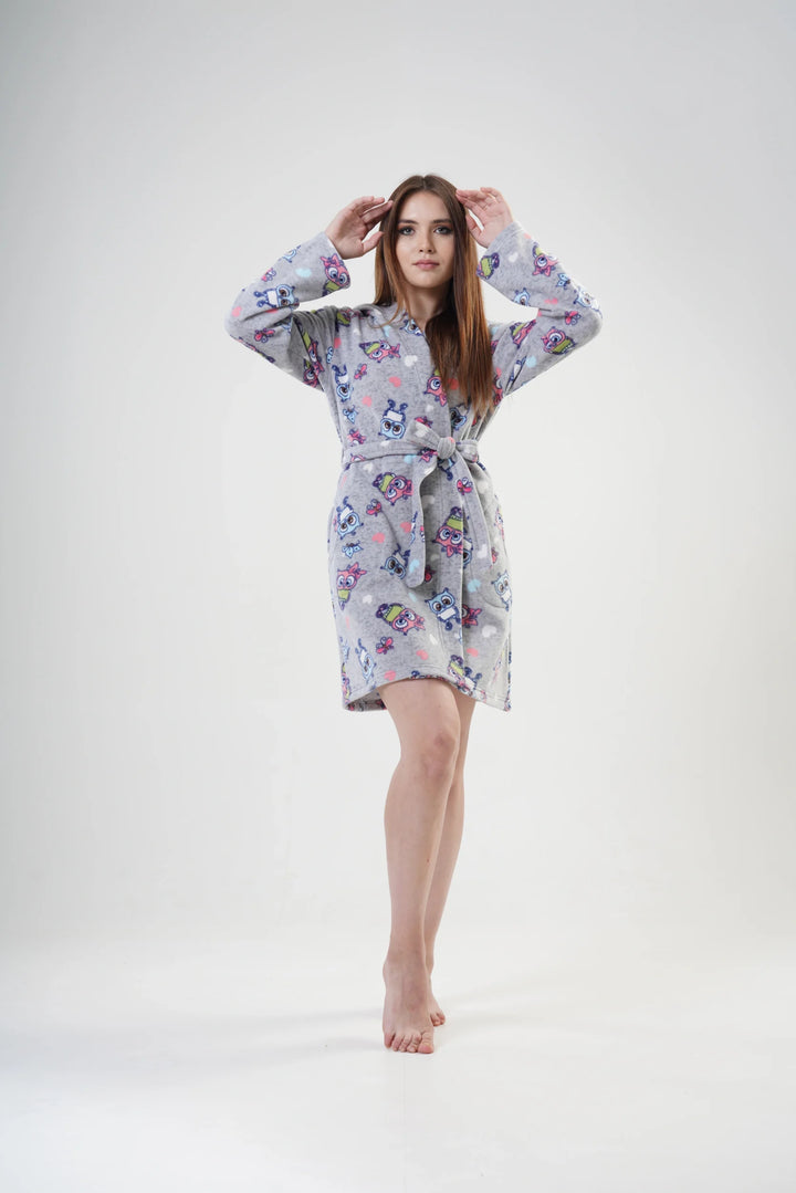 Szlafrok damski Vienetta Happy Hoodie, Szary, r. S-XL