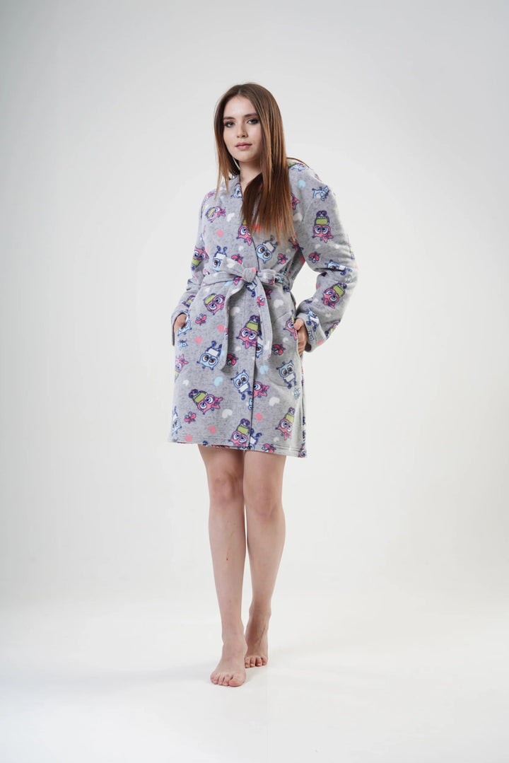 Szlafrok damski Vienetta Happy Hoodie, Szary, r. S-XL