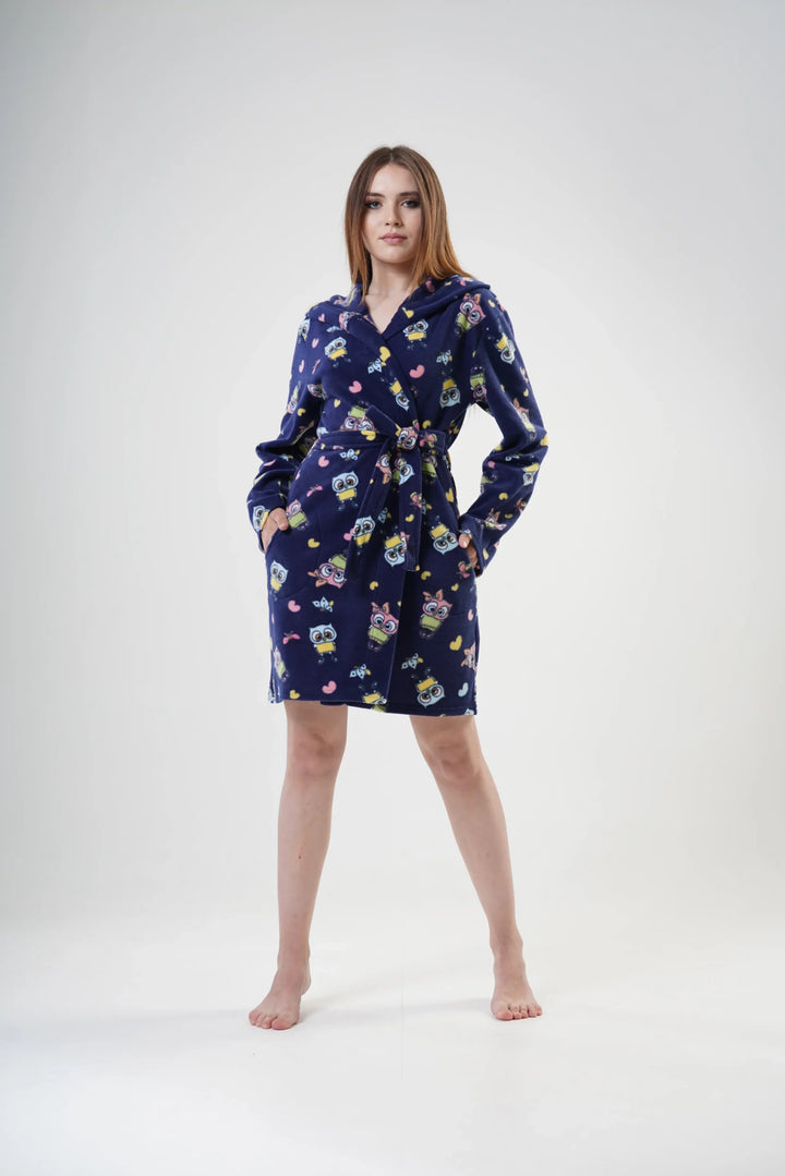 Szlafrok damski Vienetta Happy Hoodie, Granatowy, r. S-XL