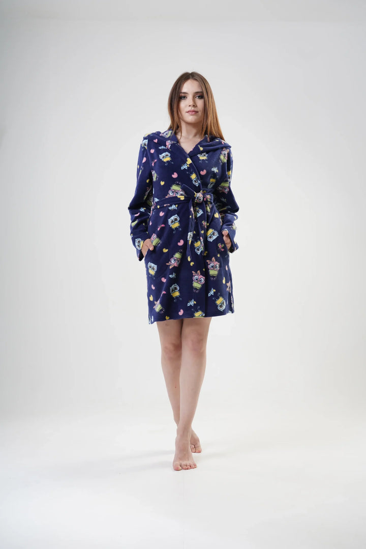 Szlafrok damski Vienetta Happy Hoodie, Granatowy, r. S-XL