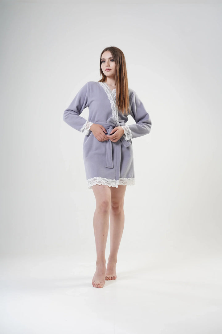 Szlafrok damski Vienetta Cozy Lace, Szary, r. S-XL